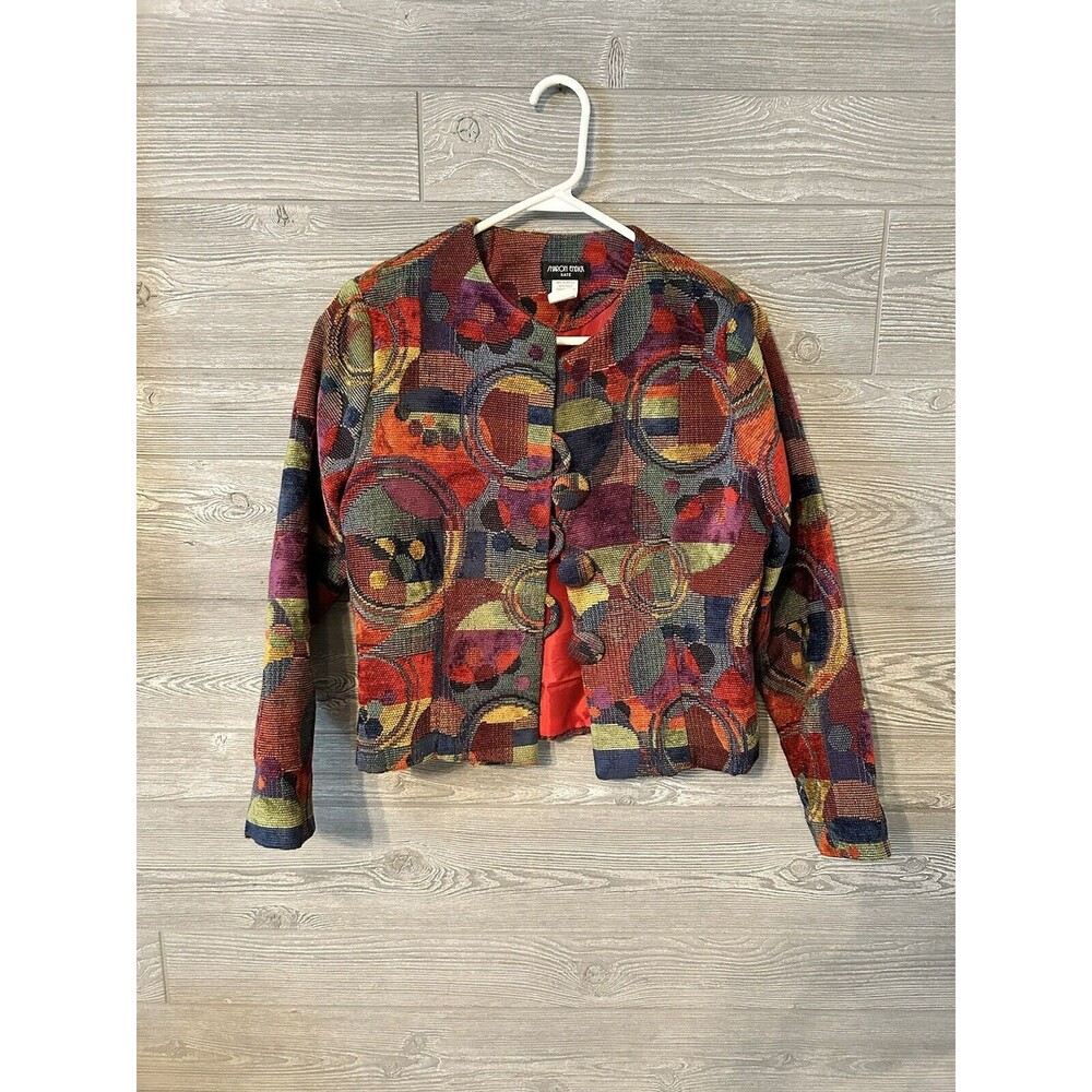 Sharon Endick Size S Multi Color Tapestry‎ Jacket Three Button Closure Artsy